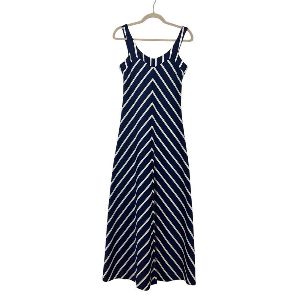 Vintage 60s? Maxi Dress Size 10 Blue Striped Coastal Vacation Sleeveless